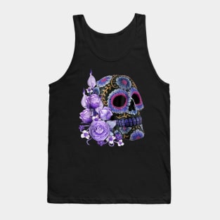 Purple Floral Black Sugar Skull Halloween Tank Top